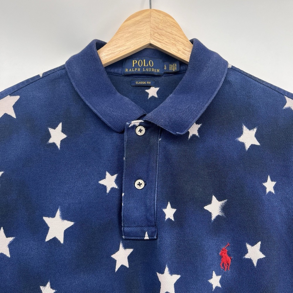 Polo Ralph Lauren Shirt Mens Large Red Blue White USA Americana Star Mesh Polo - Picture 3 of 7